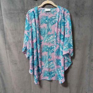 Pink/Blue Tropical Print Adrienne Open Front Jacket or Swim Cover Up Siz…